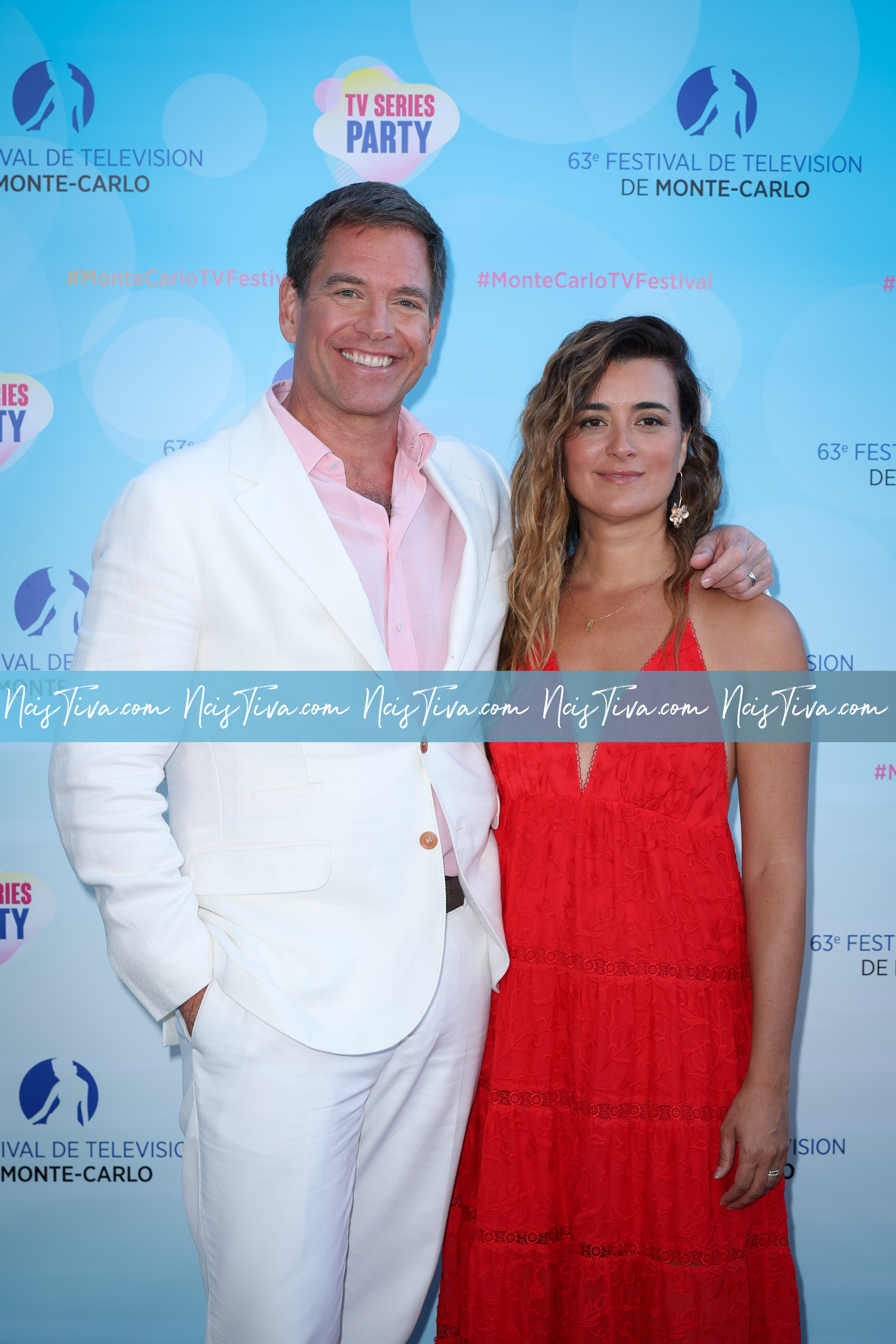 Michael Weatherly and Cote de Pablo attend the Red Carpet during the 63rd Monte-Carlo Television Festival