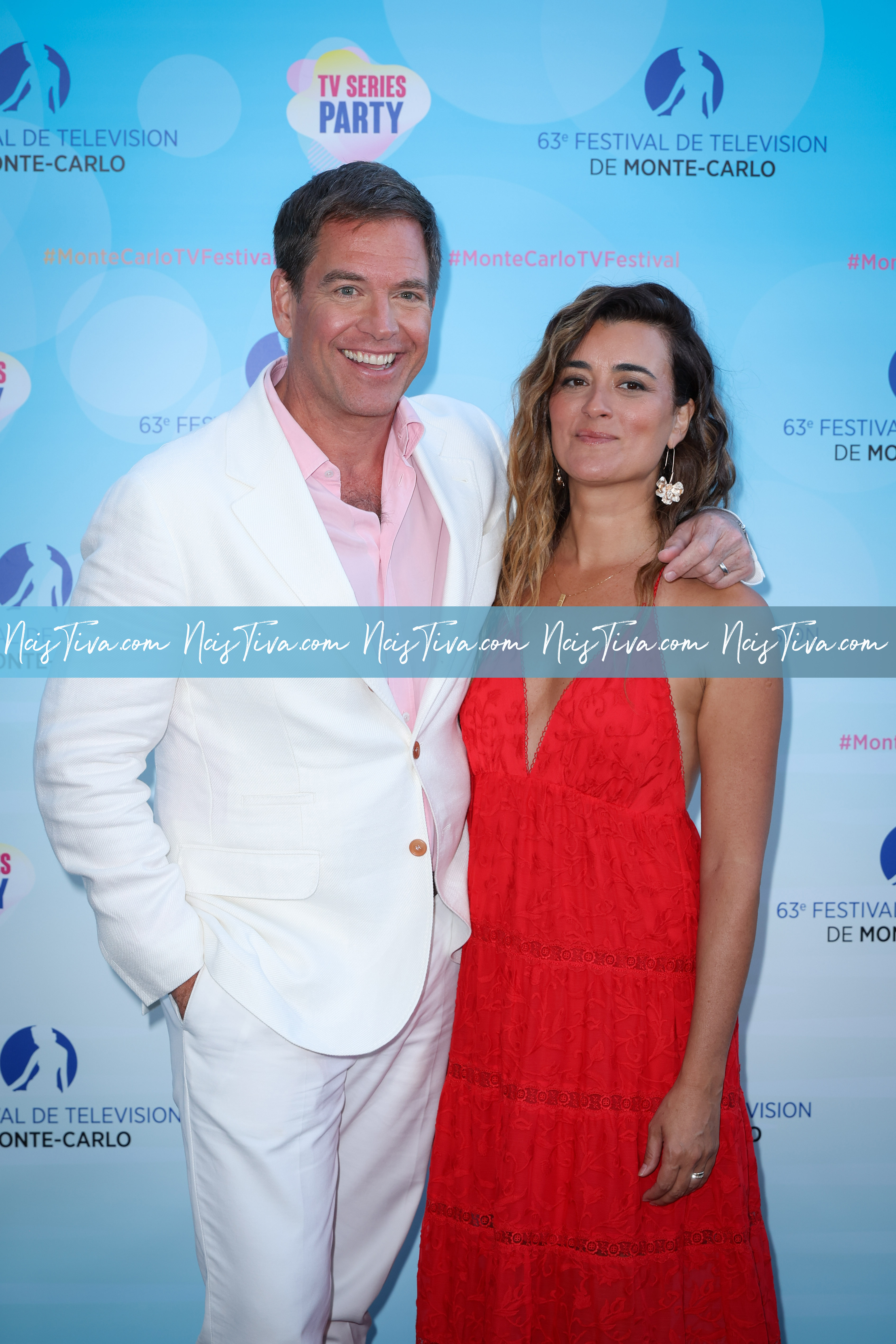 Michael Weatherly and Cote de Pablo attend the Red Carpet during the 63rd Monte-Carlo Television Festival