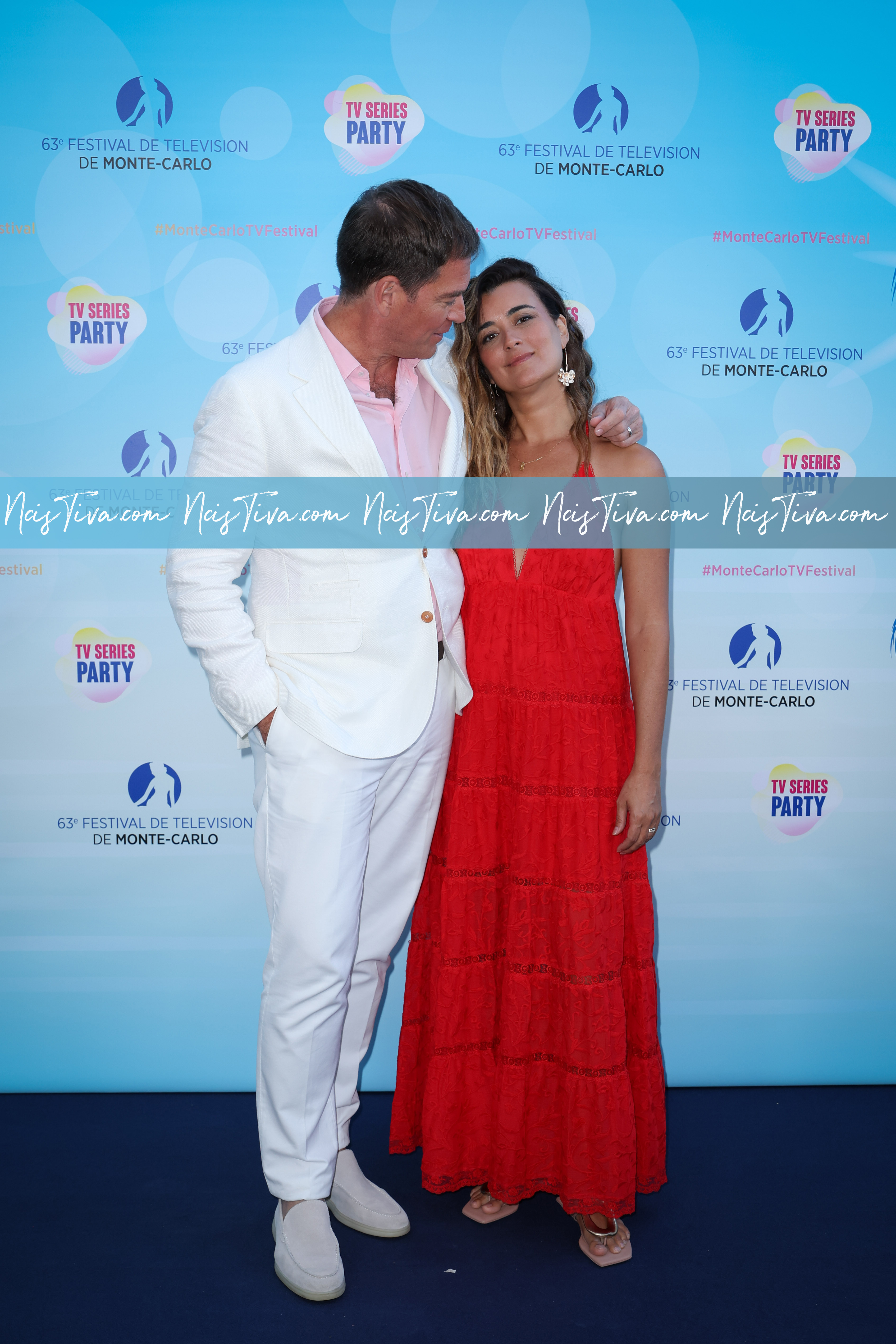 Michael Weatherly and Cote de Pablo attend the Red Carpet during the 63rd Monte-Carlo Television Festival