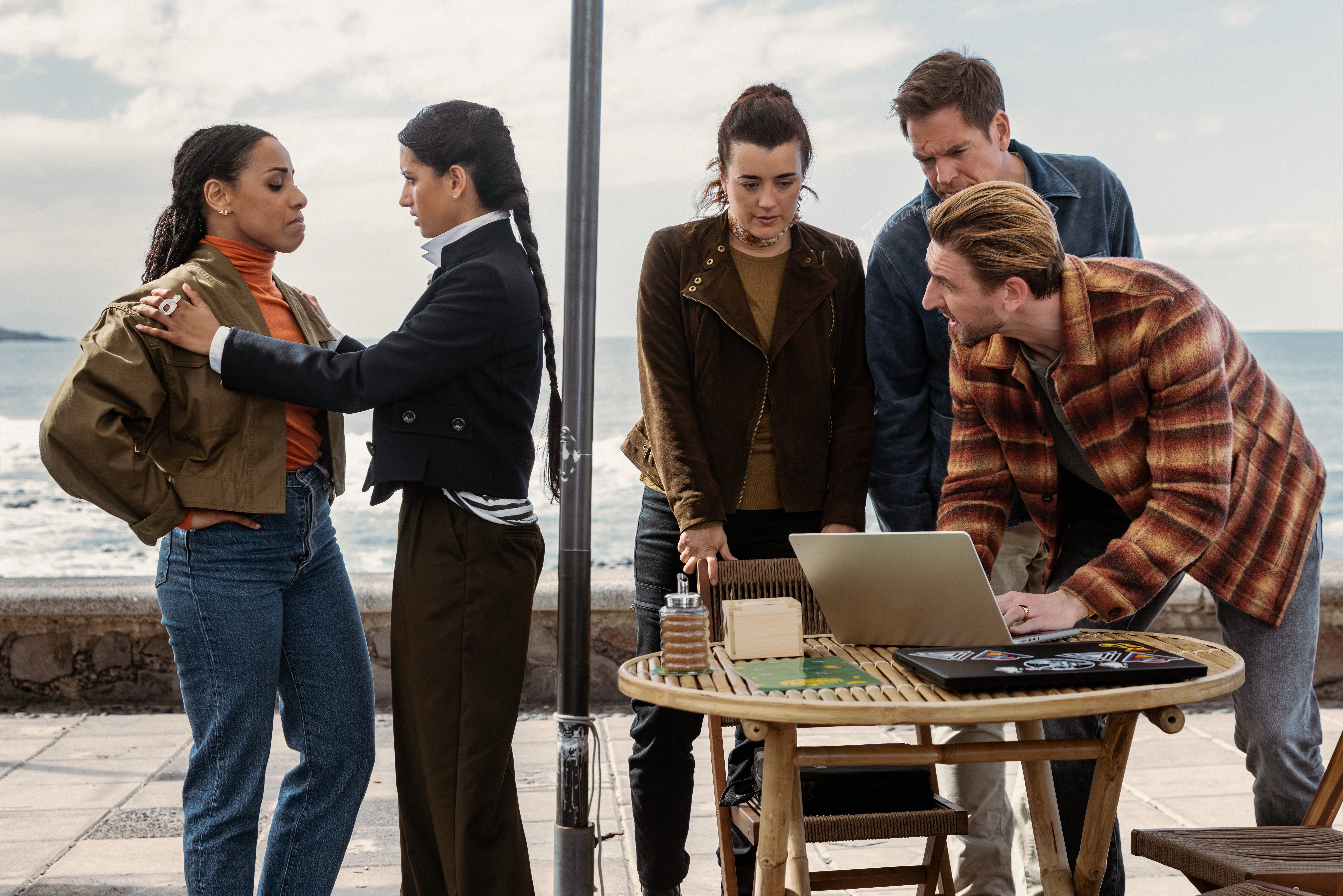 Lara Rossi as Sophie, Amita Suman as Claudette, Cote De Pablo as Ziva David, Michael Weatherly as Tony Dinozzo and Max Osinski as Boris In NCIS: Tony & Ziva