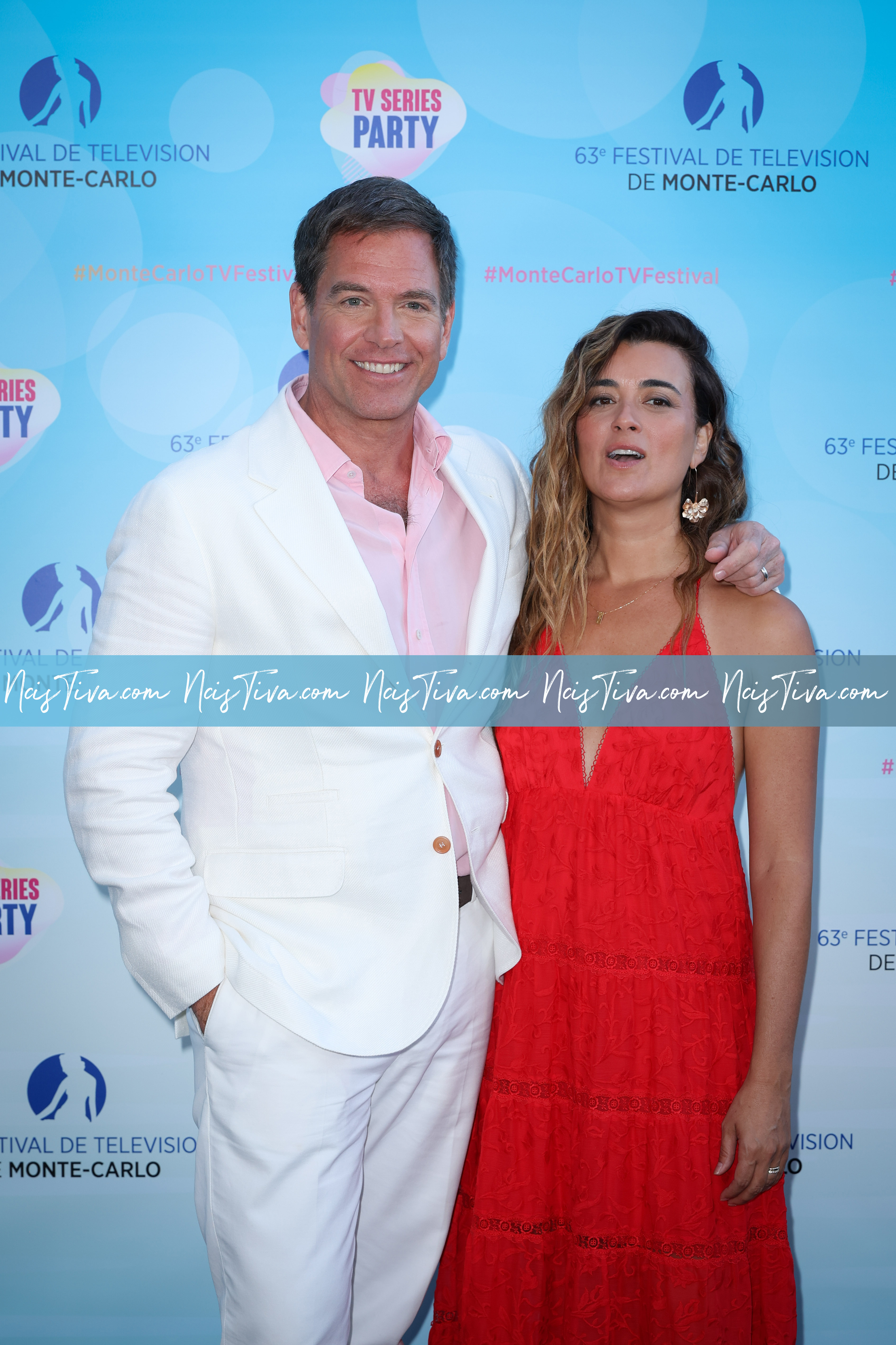 Michael Weatherly and Cote de Pablo attend the Red Carpet during the 63rd Monte-Carlo Television Festival