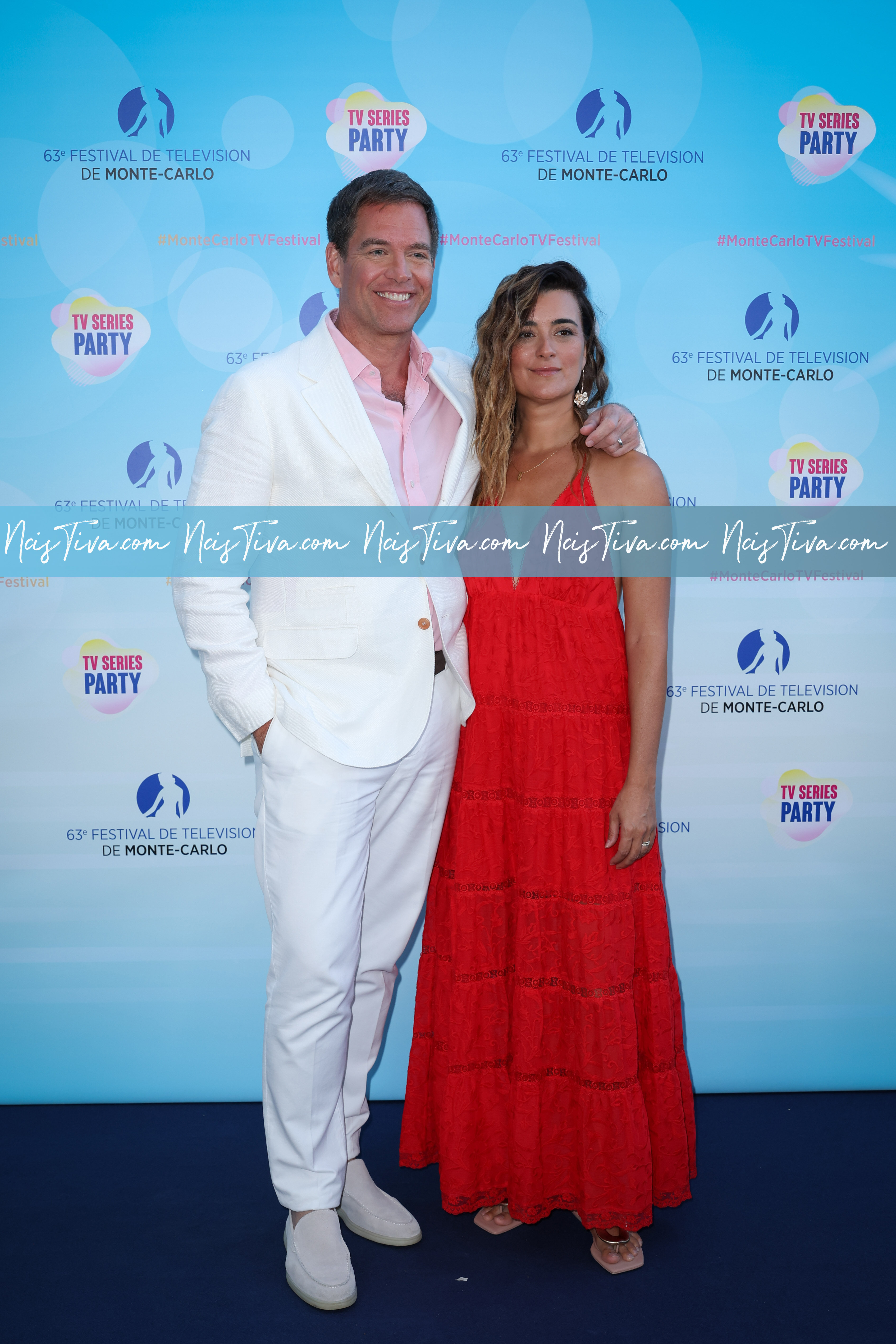 Michael Weatherly and Cote de Pablo attend the Red Carpet during the 63rd Monte-Carlo Television Festival